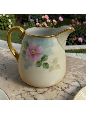 Nippon Hand Painted Creamer Pink Floral Design Porcelain Antique Early 1900s